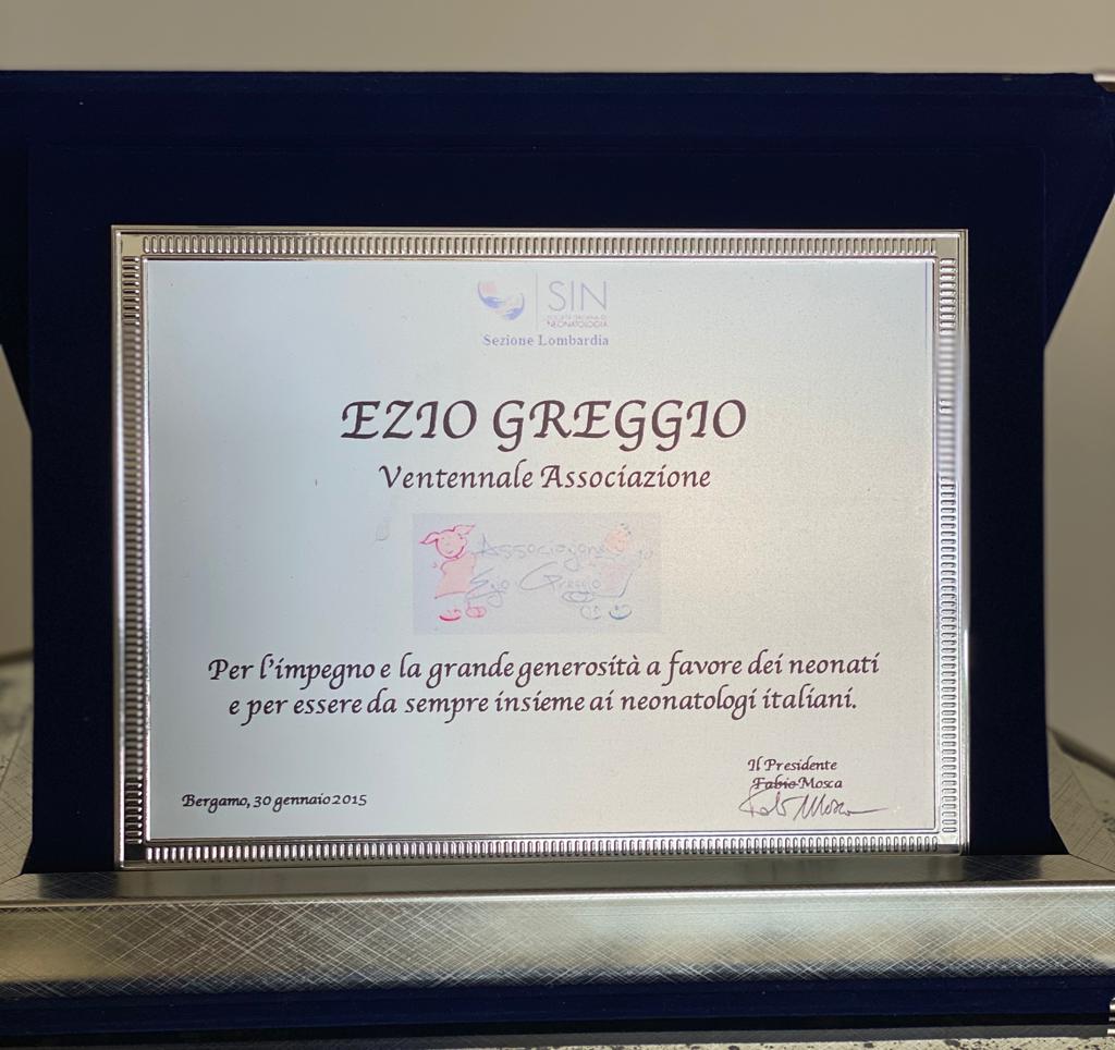 Premio Società Italiana di Neonatologia per i 20 anni della Ass. Ezio Greggio, Bergamo 30 gennaio 2015